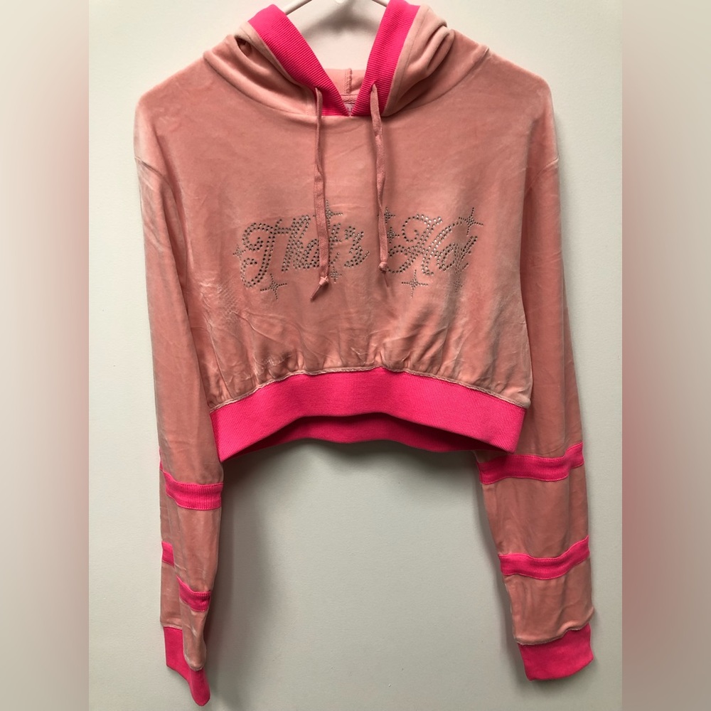 Paris Hilton Velour Shimmer That’s Hot Cropped Hoodie